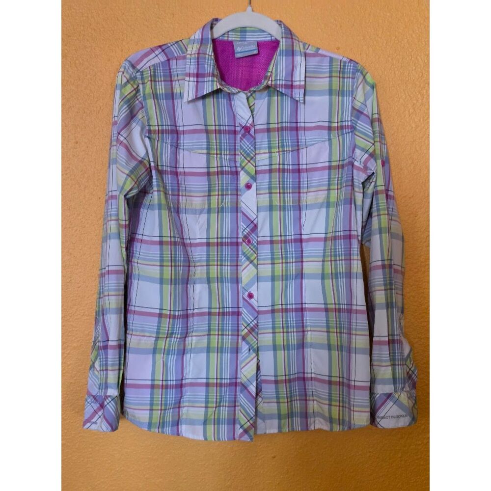 Columbia Women’s Size Medium Plaid Insect Blocker Button Up Shirt Outdoor/hiking